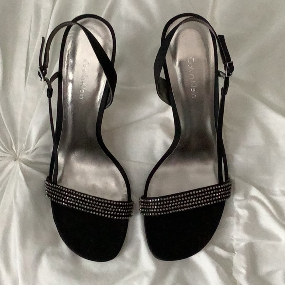Calvin Klein “Nora” Black Satin Heels